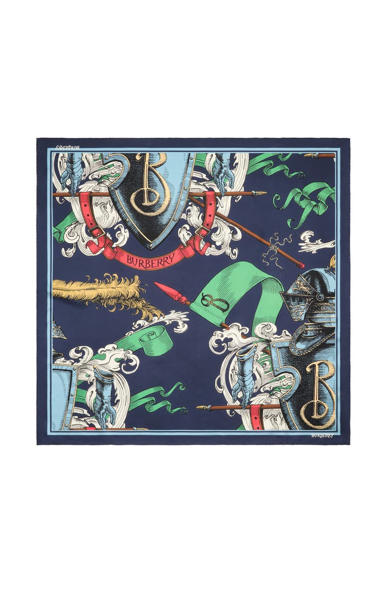 Burberry Etched Knight Silk Scarf, Main, color, Night Black
