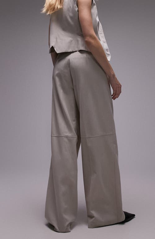 Shop Topshop Pleated Cotton Wide Leg Pants In Cream
