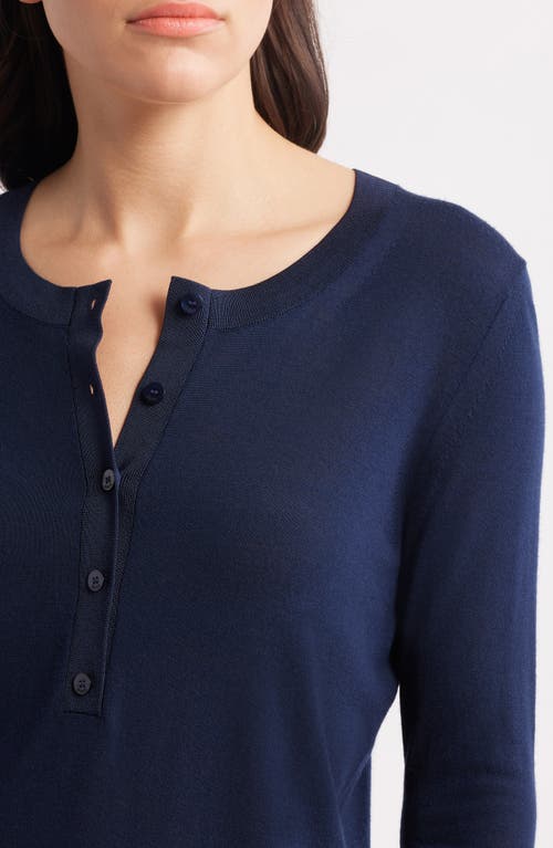Hugo Boss Henley-neck Sweater In Merino Wool In Clean Navy