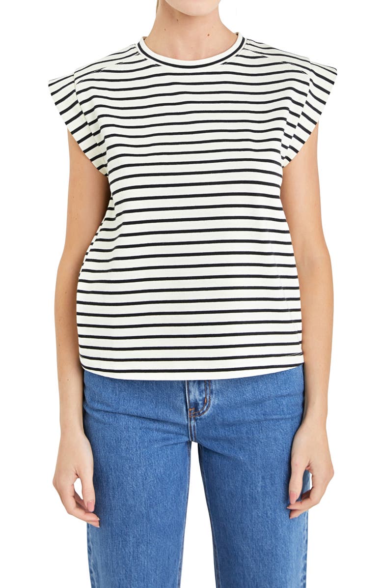 English Factory Stripe Cotton T-Shirt, Alternate, color, White/ Black