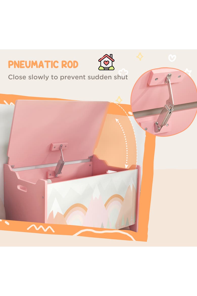 Kids Toy Box with Lid, Safety Hinge, Cute Animal Design, Storage, Alternate, color, Pink