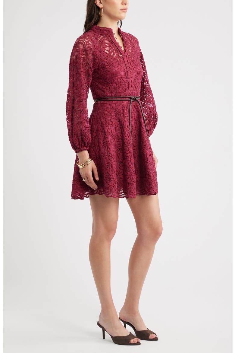 Lace Long Sleeve Minidress, Alternate, color, BURGUNDY BEET
