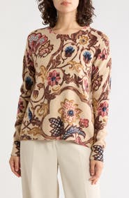 T Tahari Floral Print Pullover Sweater