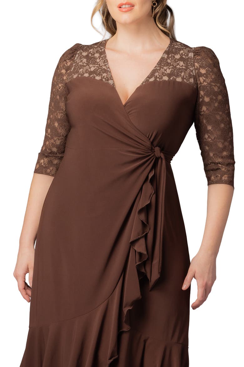 Lavish Lace Midi Wrap Dress, Alternate, color, CHOCOLATE