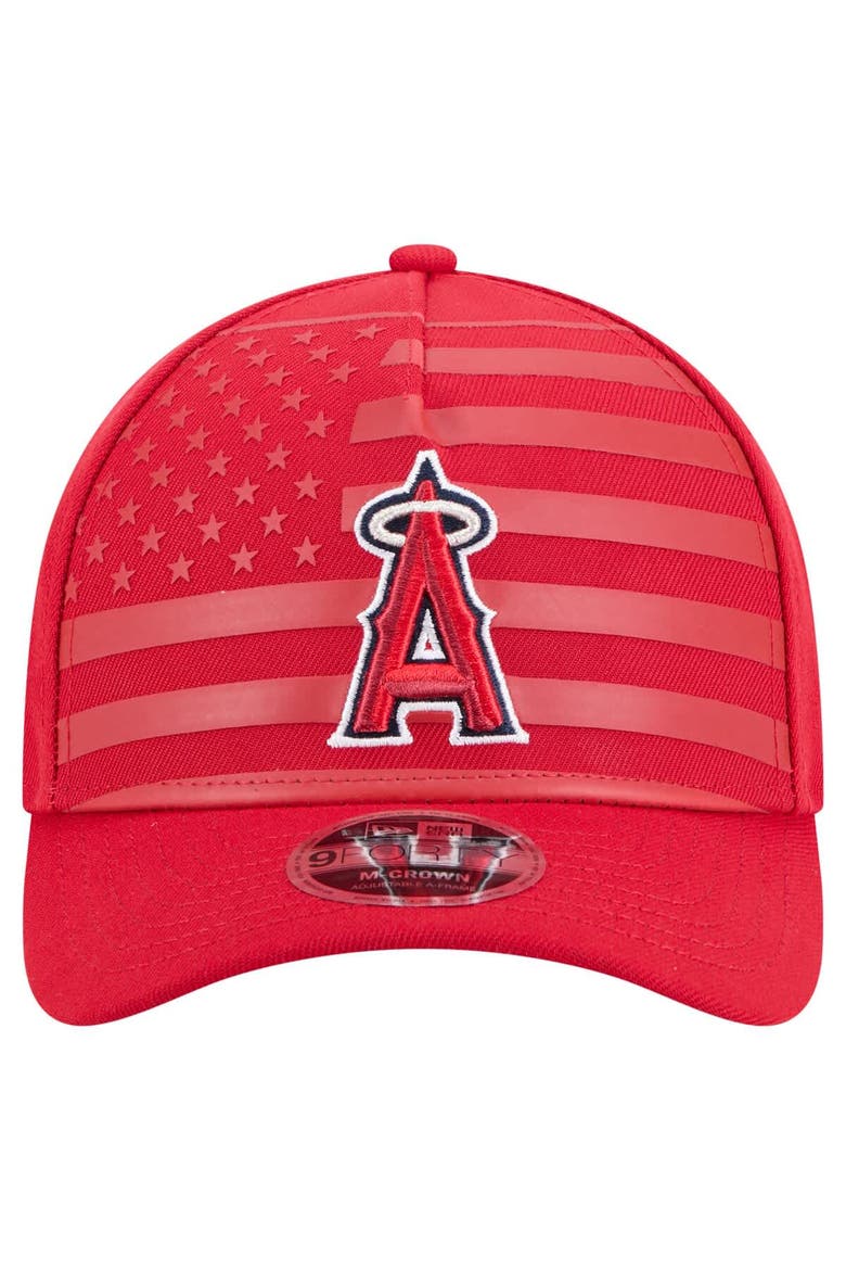 Men's New Era Red Los Angeles Angels American Flag 9FORTY M-Crown A-Frame Adjustable Hat, Alternate, color, Red