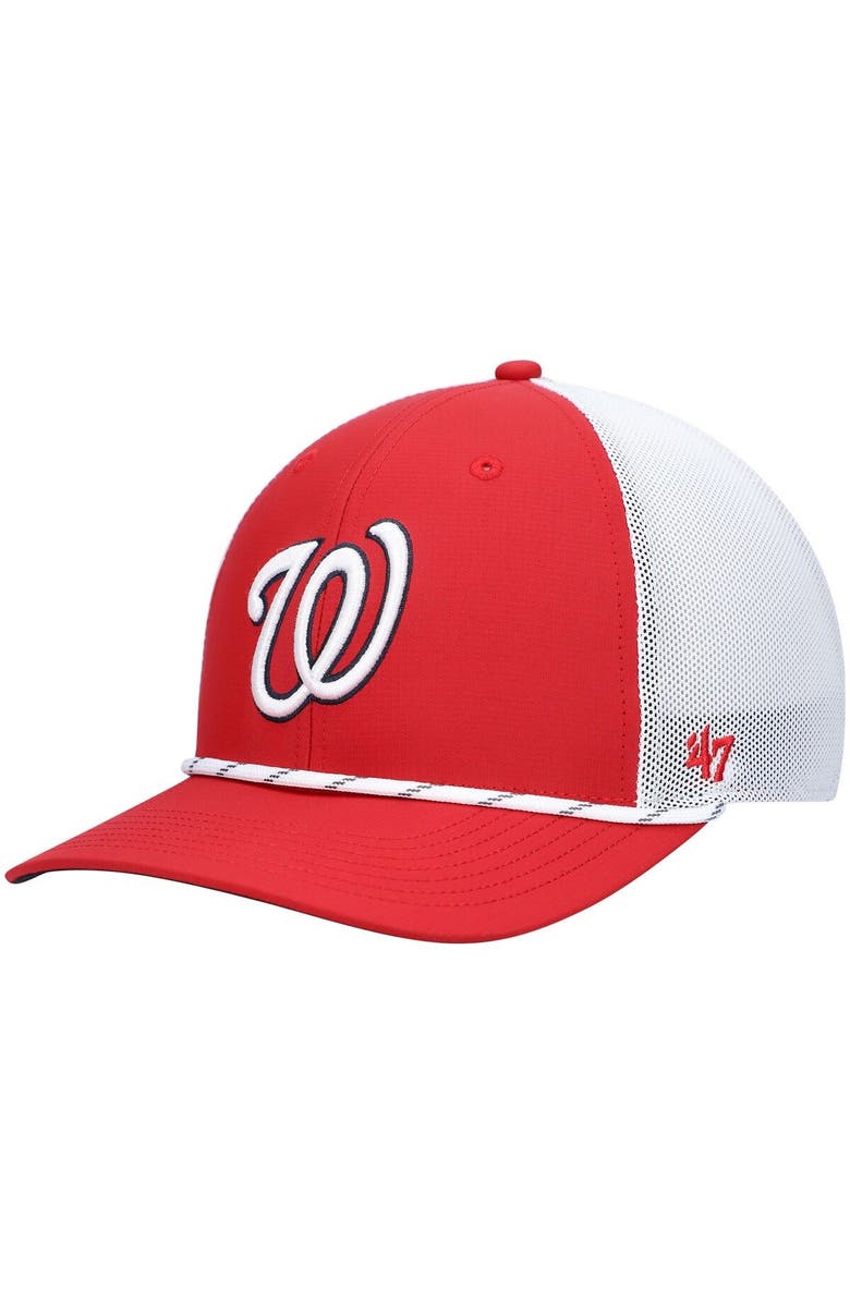 '47 Men's '47 Red/White Washington Nationals Burden Trucker Snapback Hat, Main, color, 