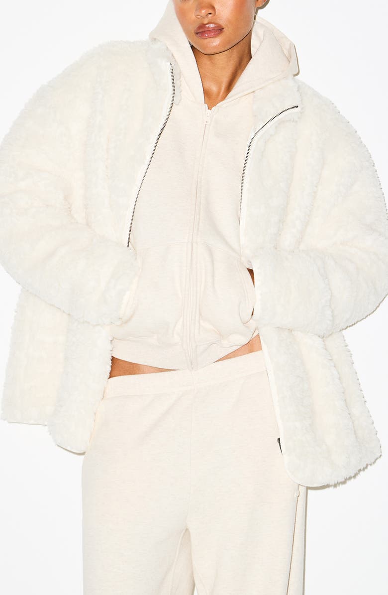 SKIMS Faux Fur Oversize Mock Neck Jacket, Main, color, Egret