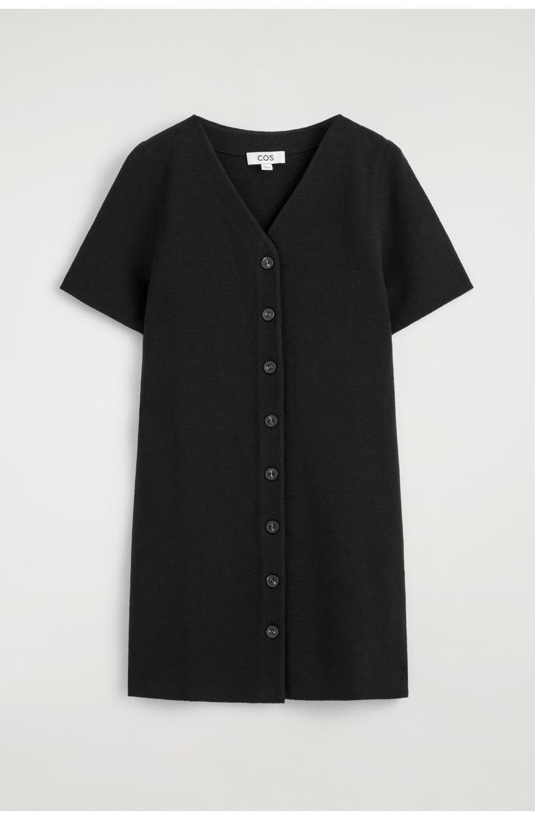 COS Buttoned Milano-knit Mini Dress, Alternate, color, Black