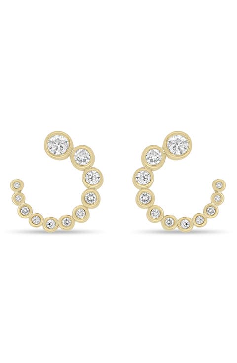 Bezel Diamond 14k Gold Hoop Earrings
