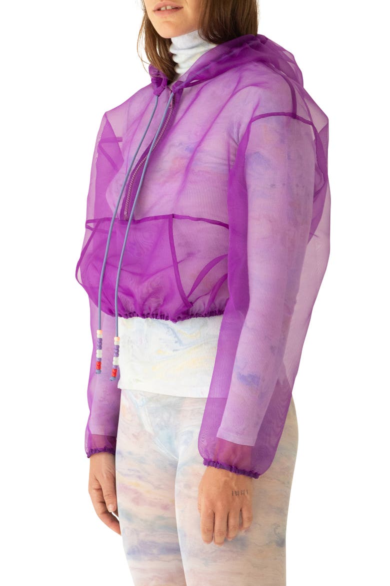 Transparent Organza Crop Hoodie, Alternate, color, PURPLE