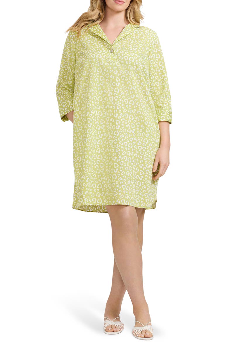 Foxcroft Sloane Leopard Print Shirtdress, Main, color, Chartreuse Multi