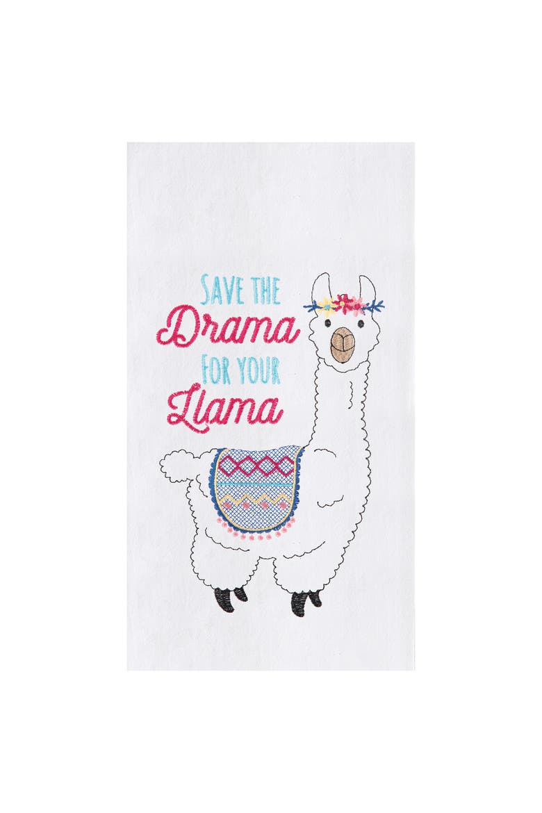 Llama Drama Embroidered Flour Sack Kitchen Towel, Main, color, White