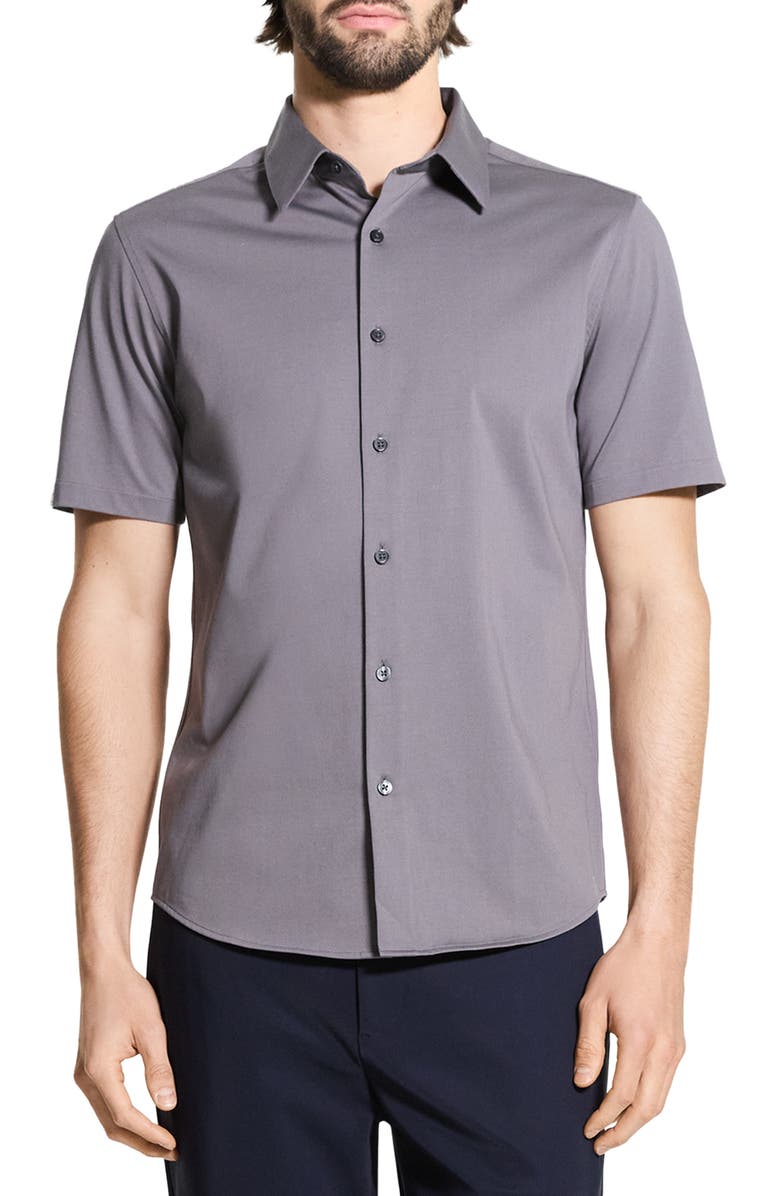 Theory Irving Short Sleeve Button-Up Shirt, Main, color, Carbon