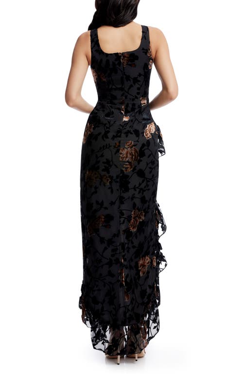 Dress The Population Charlene Mixed Floral Velvet Burnout Gown In Black Multi