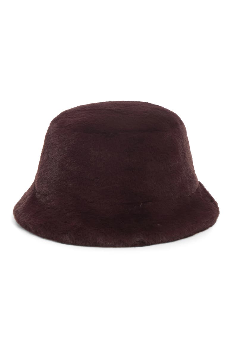 Amara Pluche™ Faux Fur Bucket Hat, Main, color, BURGUNDY