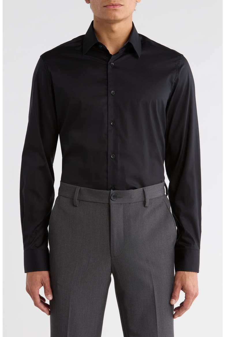 Slim Fit Stretch Cotton Dress Shirt, Main, color, BLACK