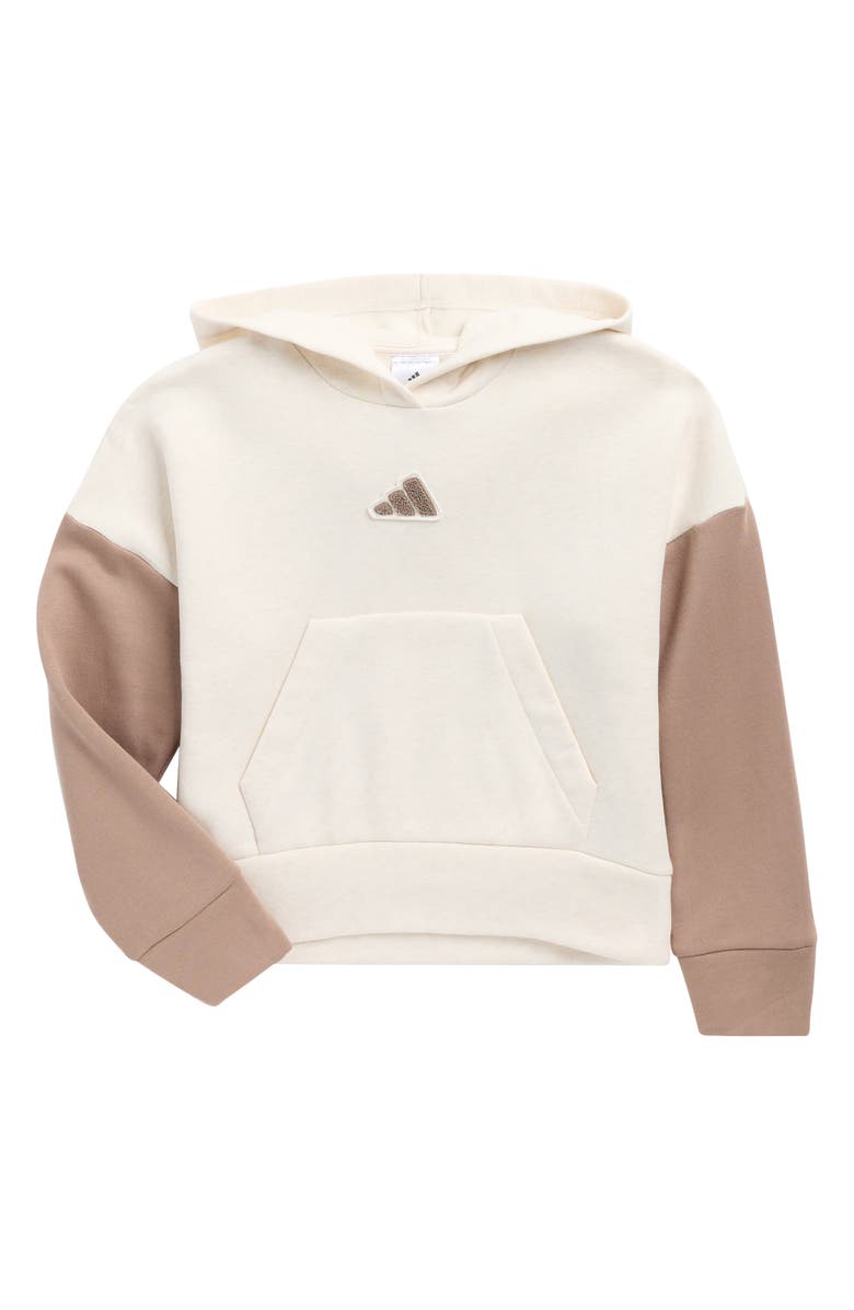 adidas Kids' Logo Colorblocked Fleece Hoodie, Main, color, Oatmeal Heather