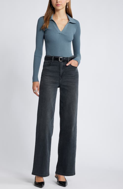 Open Edit Luxe Sculpt Rib Polo Sweater In Blue Weather