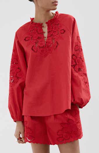 Cotton Ruffle Trim Broderie Anglaise Top