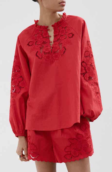 Cotton Ruffle Trim Broderie Anglaise Top