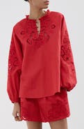 MANGO Cotton Ruffle Trim Broderie Anglaise Top