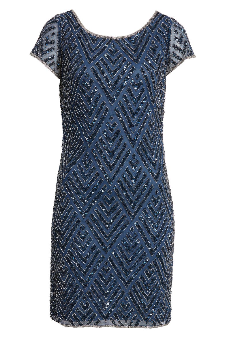 Chevron Sequin Sheath Dress, Alternate, color, BLUE