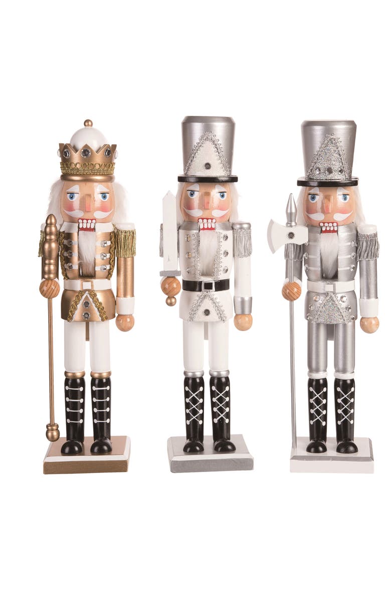 Transpac Wood Glitz Nutcracker Figurine Set of Colorful Decorative Nutcrackers, Main, color, Metallic Silver