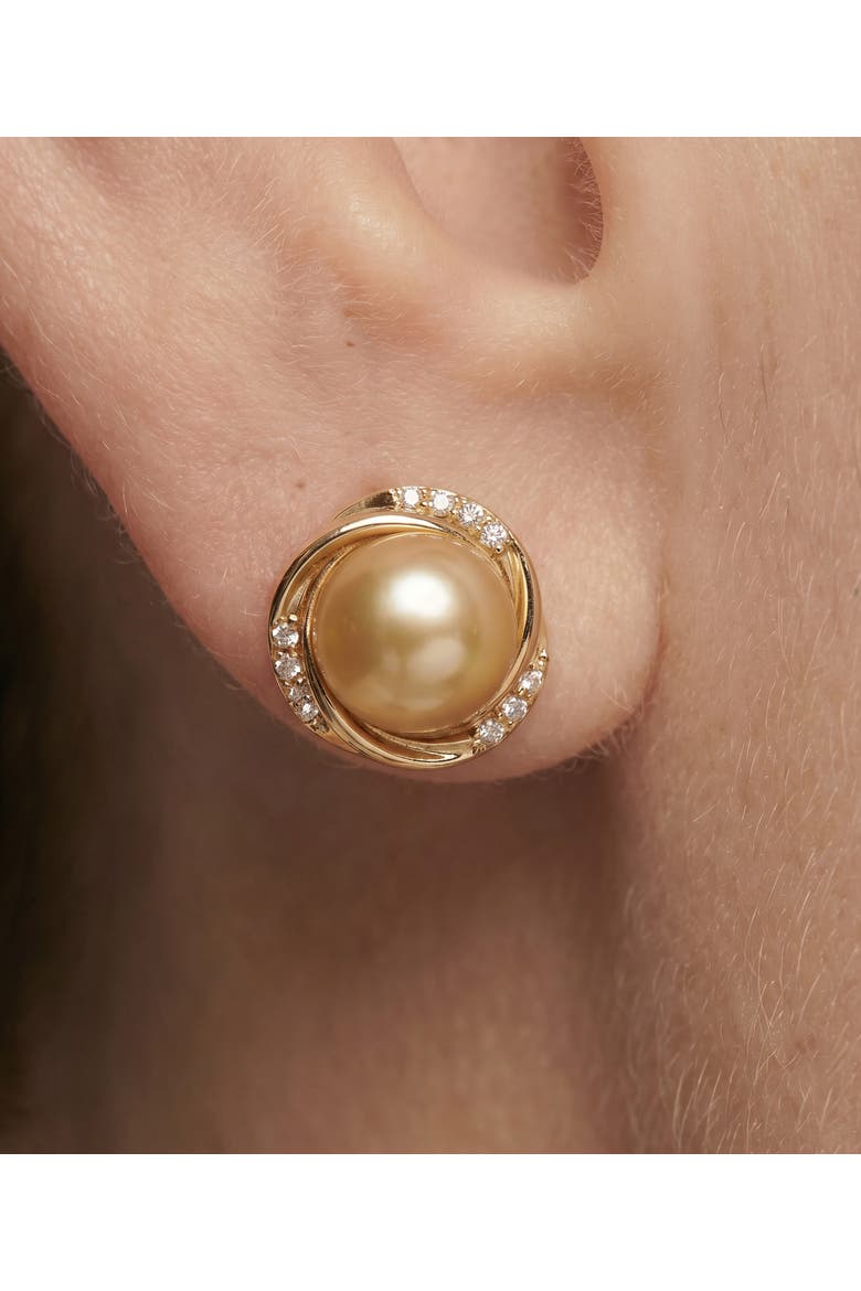 Golden South Sea Pearl and Diamond Lexi Earrings, Alternate, color, Yellow Gold