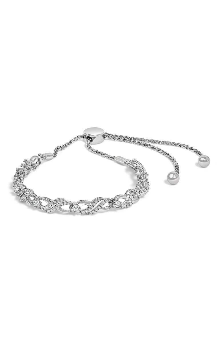 Haus of Brilliance Silver 1/2 Cttw Diamond Weave and Station Bolo Bracelet, Main, color, White