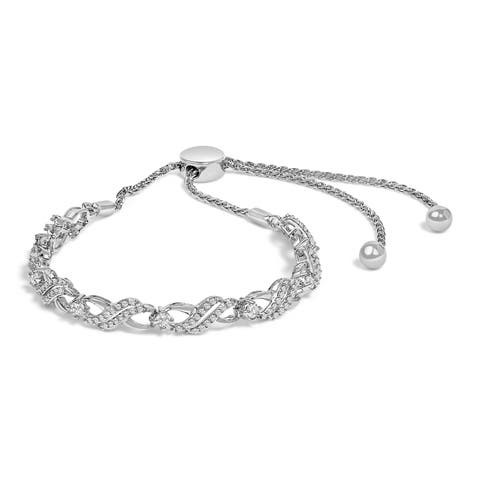 Silver 1/2 Cttw Diamond Weave and Station Bolo Bracelet
