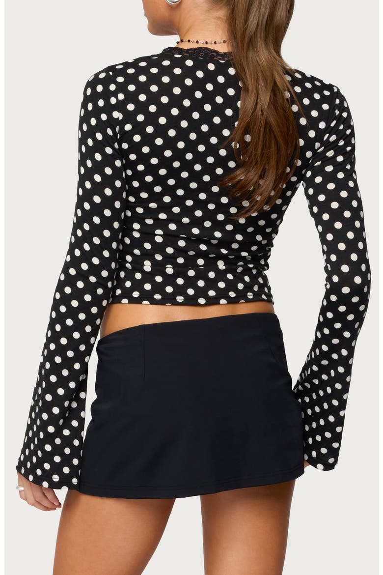 Lacey Polka Dot Long Sleeve Crop Top, Alternate, color, BLACK-AND-WHITE