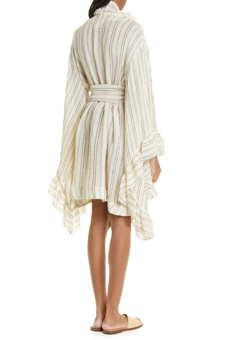 Anita Ruffle Linen Blend Cover-Up Robe, Alternate, color, NATURAL BROWN STRIPED