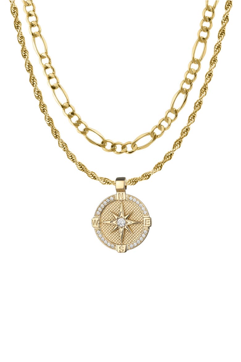 Men's Set of 2 Figaro Chain & Compass Pendant Necklaces, Alternate, color, GOLD/ SILVER