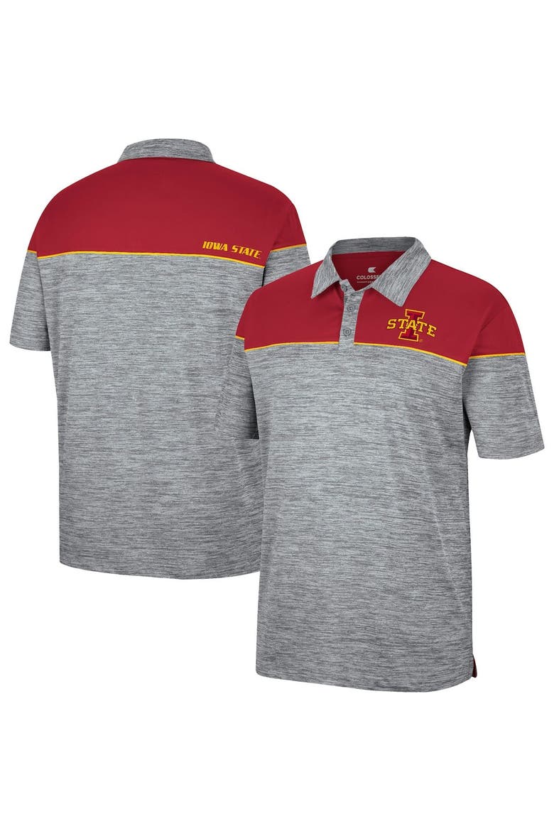 Men's Colosseum Heathered Gray/Cardinal Iowa State Cyclones Birdie Polo, Main, color, Heather Gray