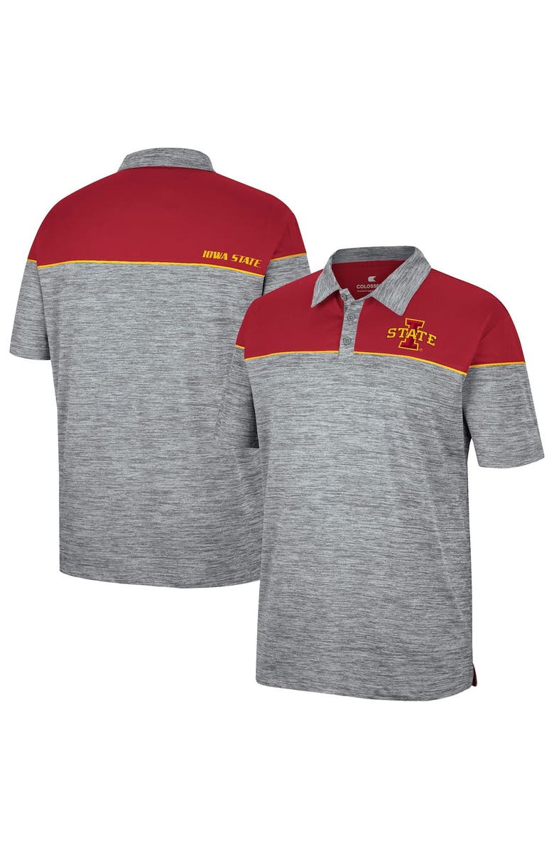 COLOSSEUM Men's Colosseum Heathered Gray/Cardinal Iowa State Cyclones Birdie Polo, Main, color, 