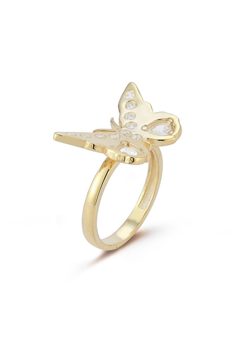 Sterling Silver & CZ Butterfly Ring, Main, color, GOLD