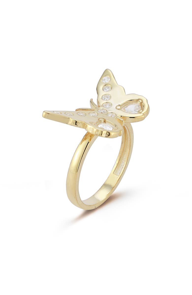 SPHERA MILANO Sterling Silver & CZ Butterfly Ring, Main, color, Gold