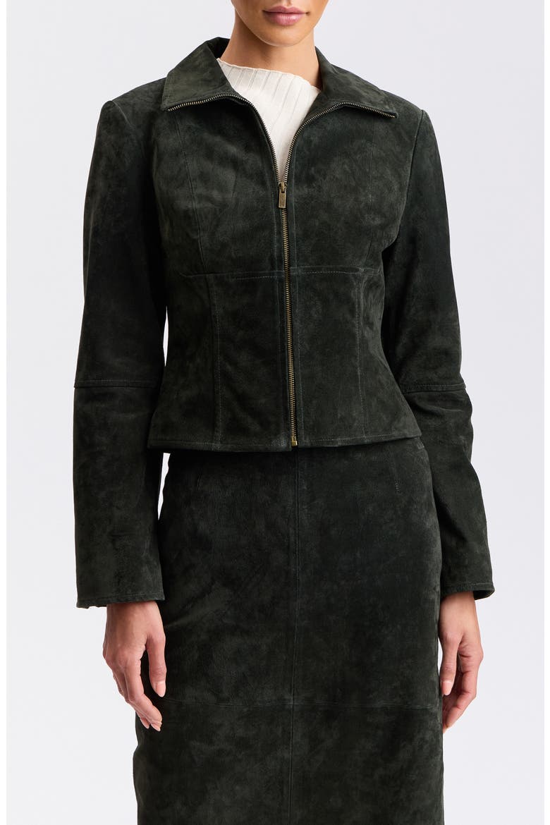 Front Zip Suede Jacket, Main, color, BOTTLE GREEN