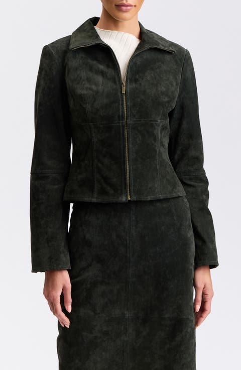 Front Zip Suede Jacket