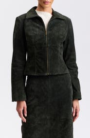 Avec Les Filles Front Zip Suede Jacket