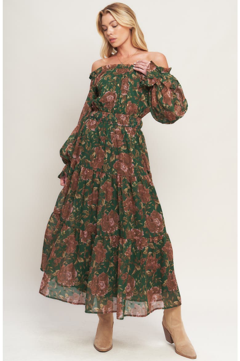 Floral Off-the-Shoulder Maxi Dress, Alternate, color, GREEN
