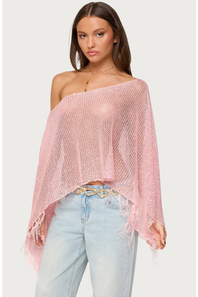 Sequin Fringe Poncho, Alternate, color, PINK