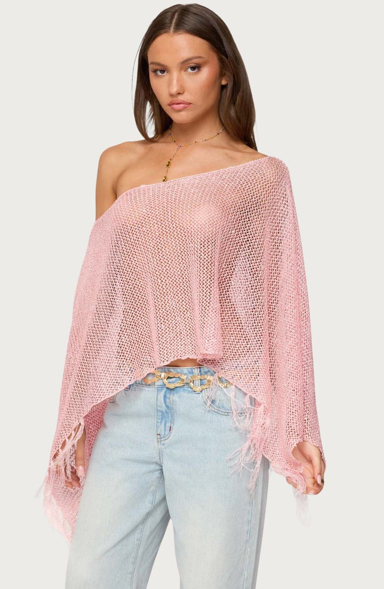 EDIKTED Sequin Fringe Poncho, Alternate, color, Pink