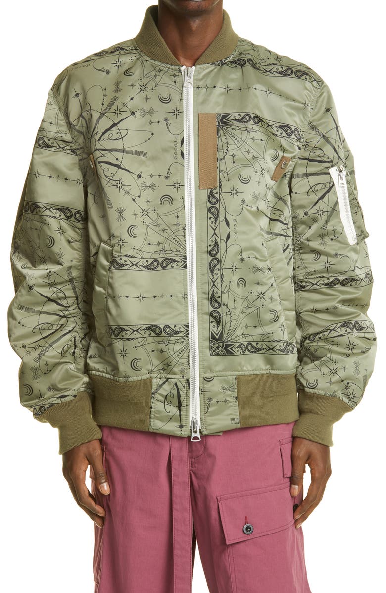 Sacai x Dr. Woo Bandana Print Bomber Jacket, Main, color,