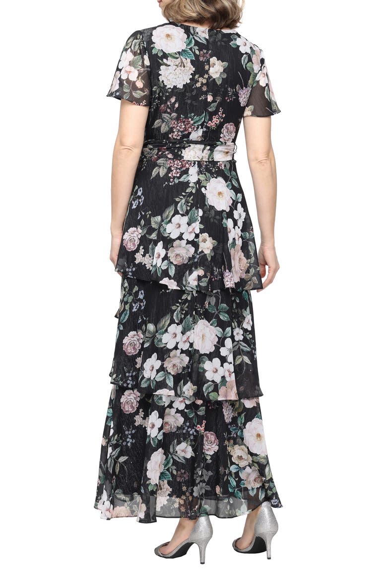 Metallic Floral Chiffon Gown, Alternate, color, BLACK MULTI