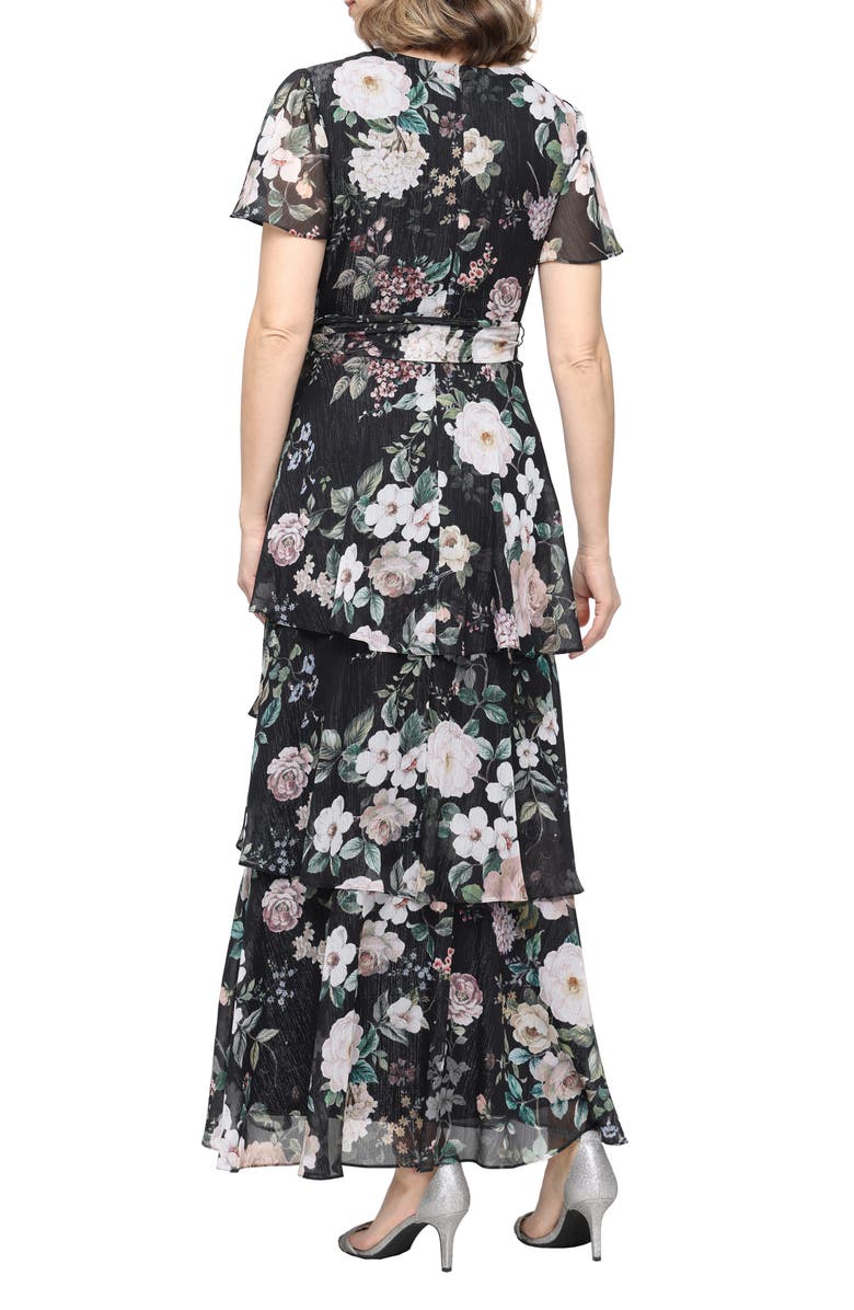 SL FASHIONS Metallic Floral Chiffon Gown, Alternate, color, Black Multi