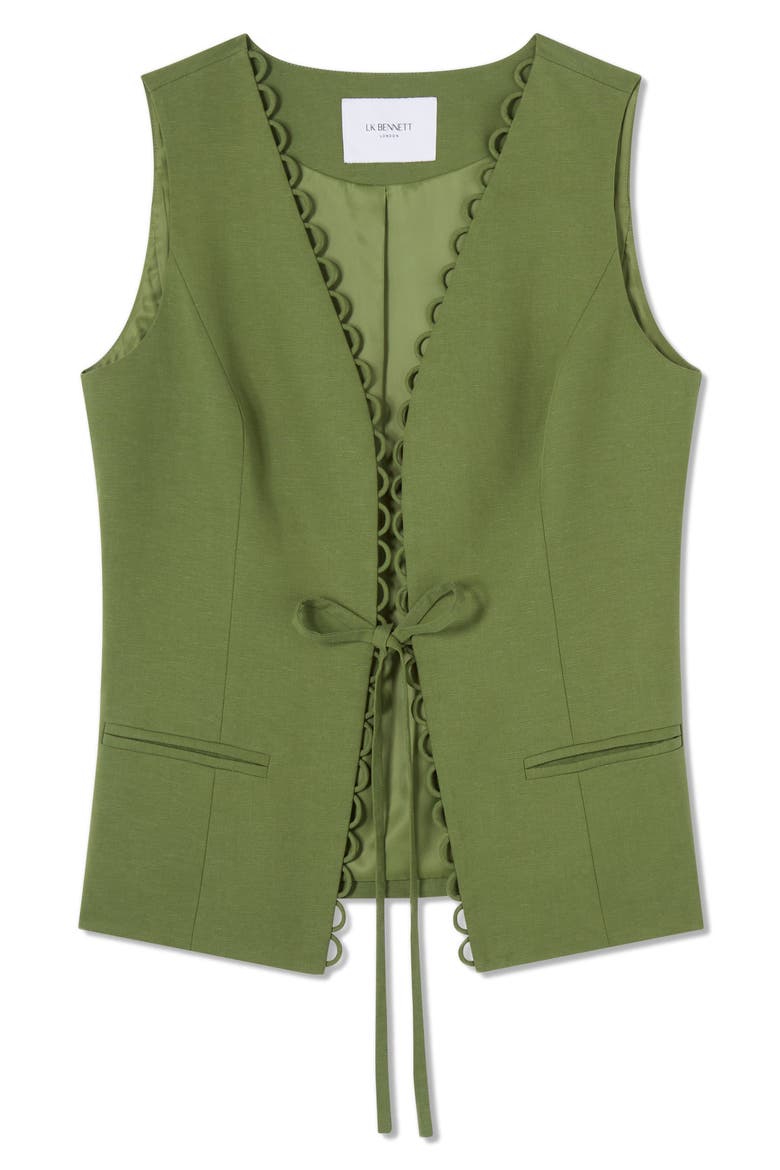 Frances Scallop Trim Vest, Alternate, color, LEAF