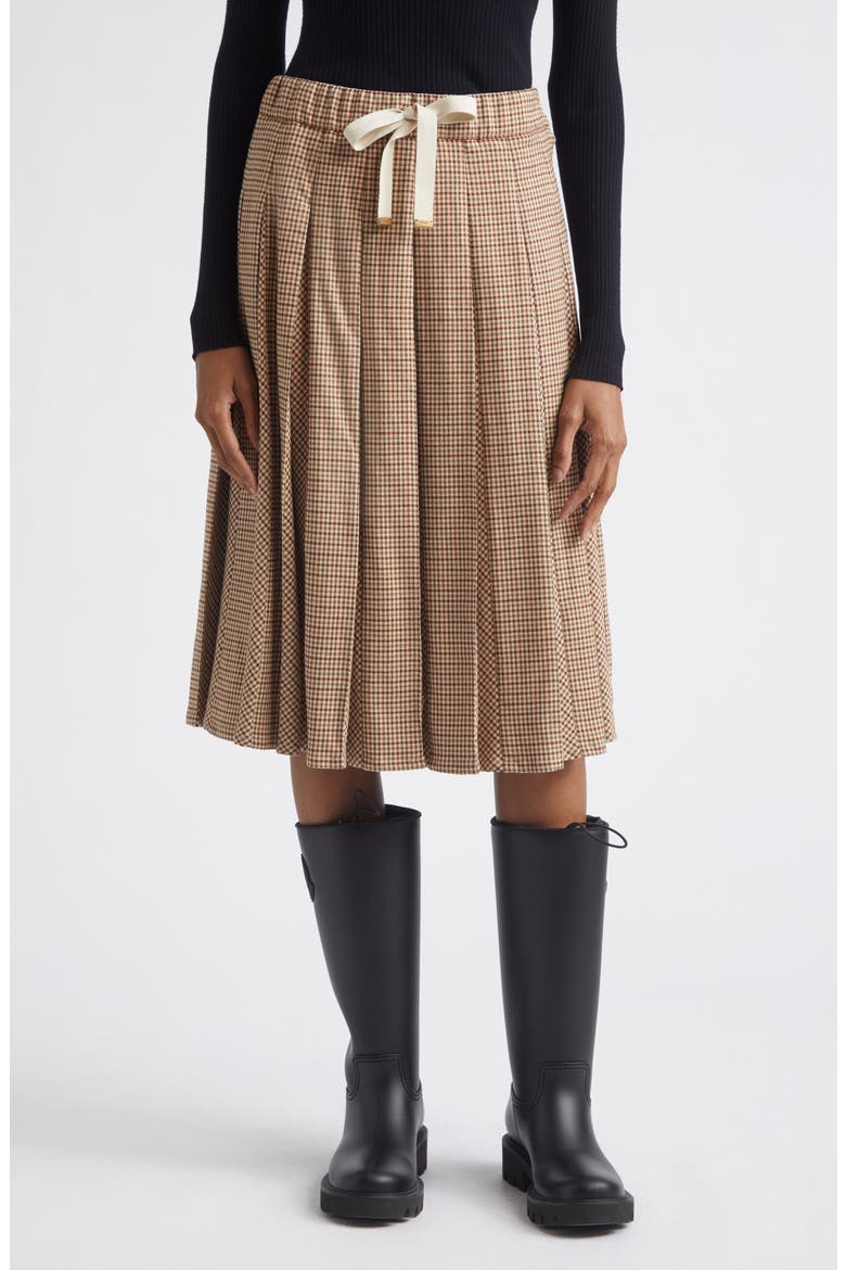 Microcheck Pleated Twill Skirt, Main, color, BEIGE