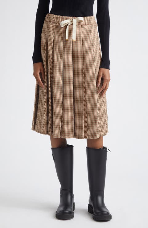 Microcheck Pleated Twill Skirt