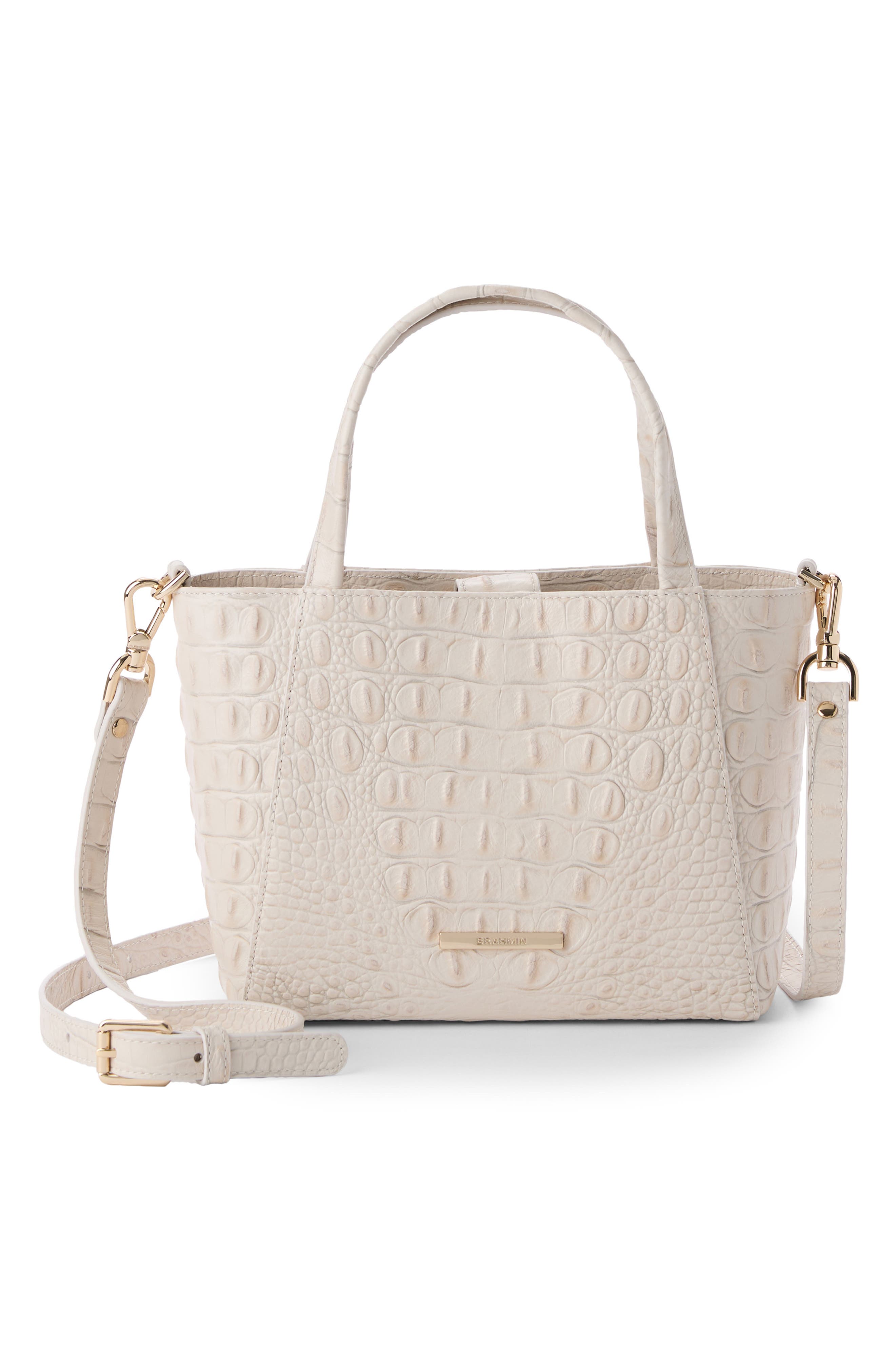 Brahmin Small Mona Croc Embossed Leather Top Handle Bag, Alternate, color, Ivory